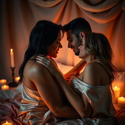 A sensual, intimate scene featuring a couples' interaction, emphasizing their connection and chemistry