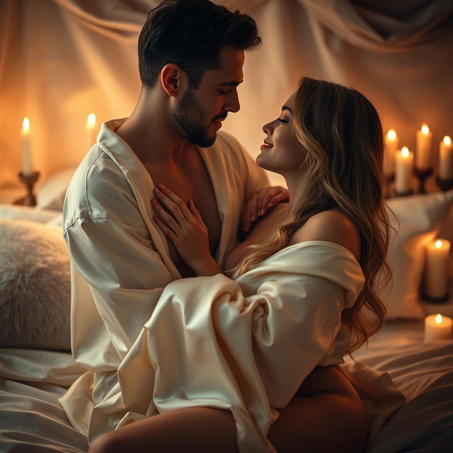 A sensual, intimate scene featuring a couples' interaction, emphasizing their connection and chemistry