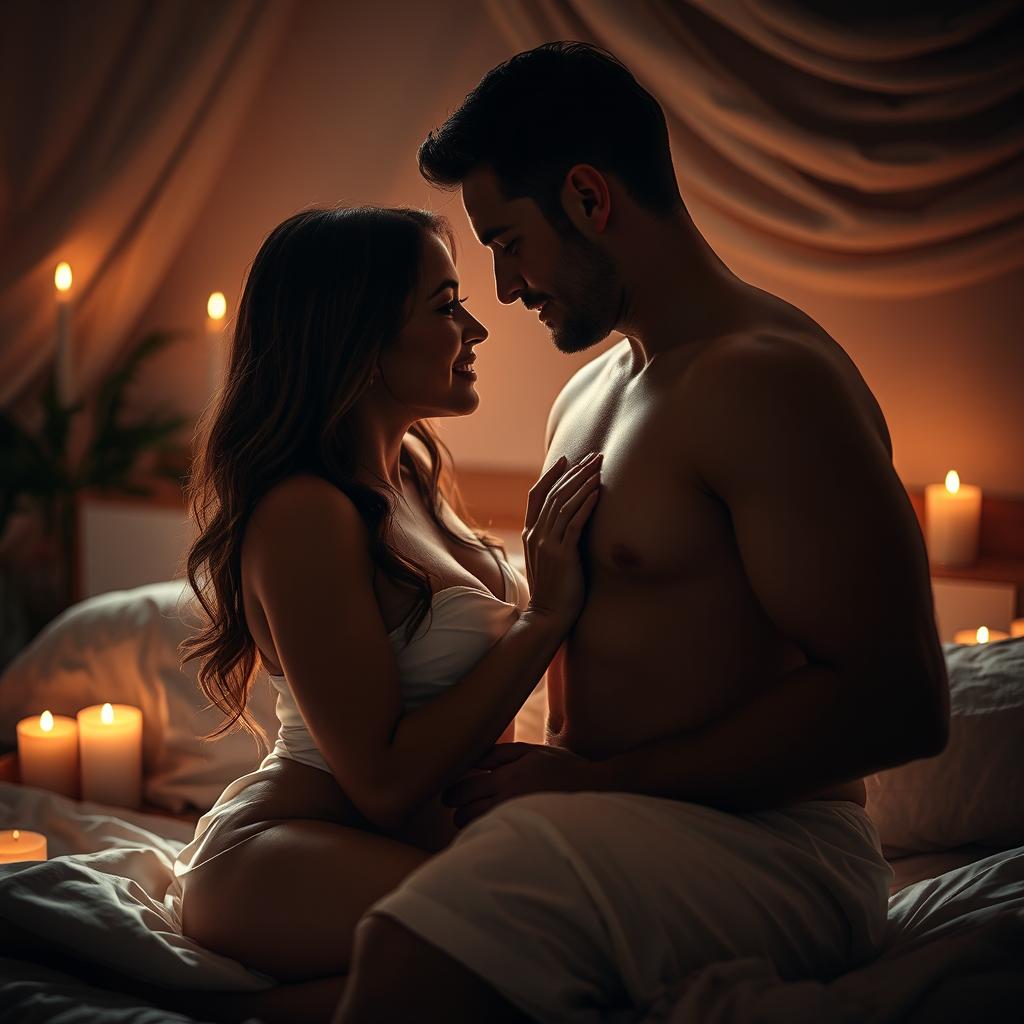 A sensual, intimate scene featuring a couples' interaction, emphasizing their connection and chemistry
