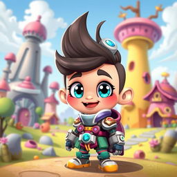 A vibrant and imaginative cartoon character design for a video game, featuring a colorful and playful style