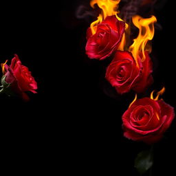A captivating visual of burning roses with vibrant flames engulfing their petals