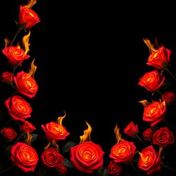A stunning arrangement of burning roses completely bordering a solid black background