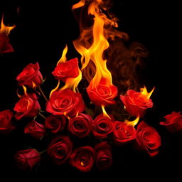 A stunning arrangement of burning roses completely bordering a solid black background