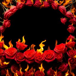 A stunning arrangement of burning roses completely bordering a solid black background