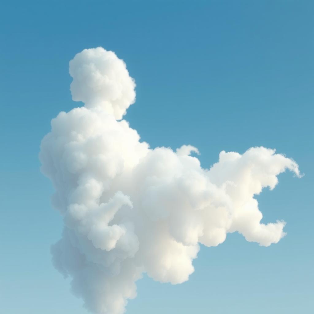 A digital rendering of a profile view of a figure, possibly a woman, composed of cloud-like forms