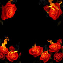 An enchanting scene of burning roses completely bordering a solid black background