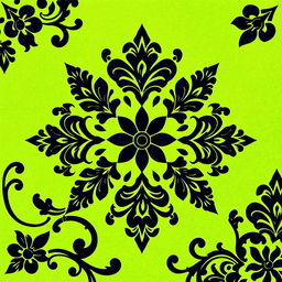 A beautiful batik motif design featuring intricate patterns in vivid black set against a vibrant green background