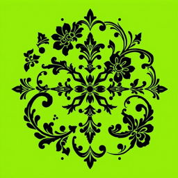 An exquisite batik motif design featuring elaborate patterns in striking black, beautifully contrasted against a vibrant green background