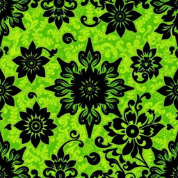 An exquisite batik motif design featuring elaborate patterns in striking black, beautifully contrasted against a vibrant green background
