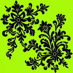 An exquisite batik motif design featuring elaborate patterns in striking black, beautifully contrasted against a vibrant green background