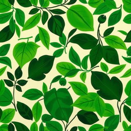 A vibrant batik pattern featuring leaf motifs in shades of green