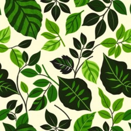 A vibrant batik pattern featuring leaf motifs in shades of green