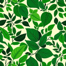 A vibrant batik pattern featuring leaf motifs in shades of green