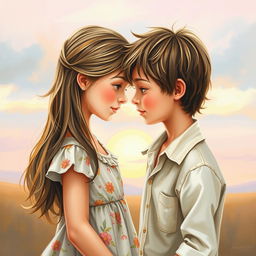 A beautiful painting of a girl and boy gazing into each other's eyes, showcasing a profound connection