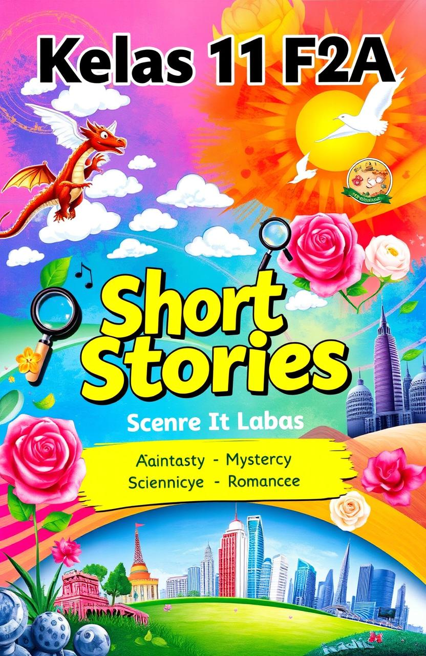 An artistic cover for a collection of short stories from 'Kelas 11 F2A'
