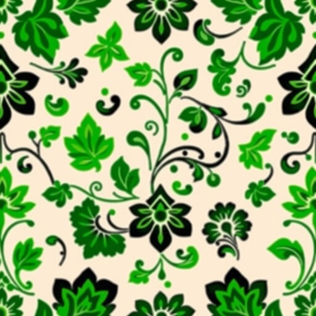 A captivating batik pattern in various shades of green, showcasing traditional motifs that represent the beauty of nature