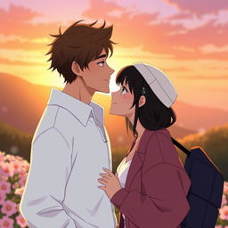 A romantic scene featuring two individuals gazing into each other's eyes, radiating love and connection