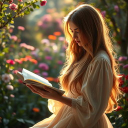 A serene, intimate scene of a young woman absorbed in reading a book, reminiscent of the painting 'The Young Girl Reading