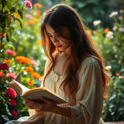 A serene, intimate scene of a young woman absorbed in reading a book, reminiscent of the painting 'The Young Girl Reading