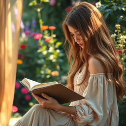 A serene, intimate scene of a young woman absorbed in reading a book, reminiscent of the painting 'The Young Girl Reading