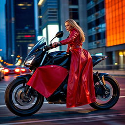 An adult sexy woman riding a sleek black motorcycle, exuding confidence and charisma