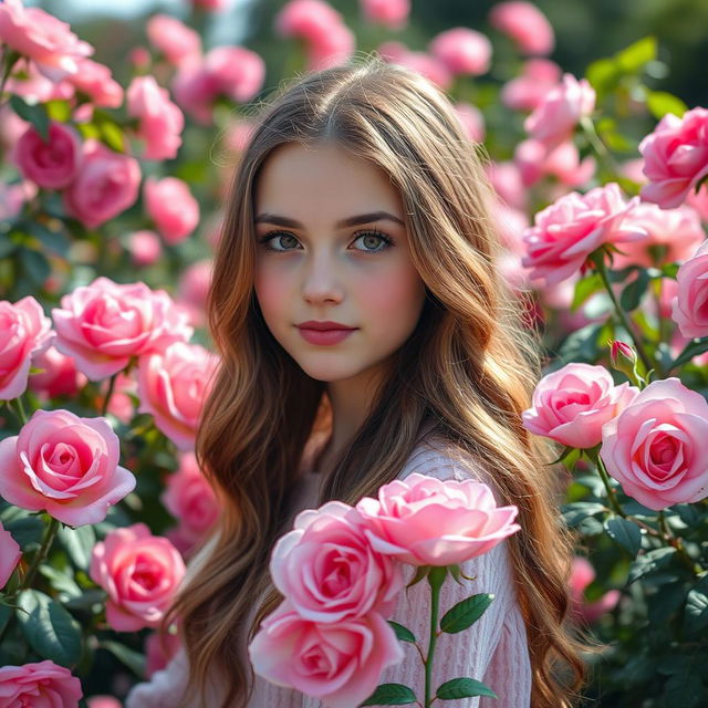 A close-up, waist-up portrait of a beautiful 16-year-old girl with Slavic features