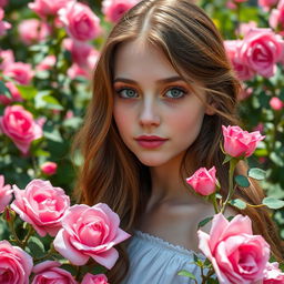 A close-up, waist-up portrait of a beautiful 16-year-old girl with Slavic features