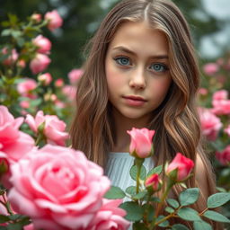 A close-up, waist-up portrait of a beautiful 16-year-old girl with Slavic features