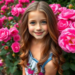 A close-up portrait of a beautiful girl with Slavic features, approximately 8 years old, showcasing her long, wavy hair adorned with large eyelashes