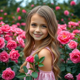 A close-up portrait of a beautiful girl with Slavic features, approximately 8 years old, showcasing her long, wavy hair adorned with large eyelashes