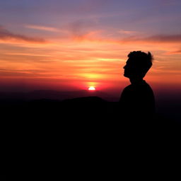 A serene scene of a person sitting peacefully while watching a vibrant sunset
