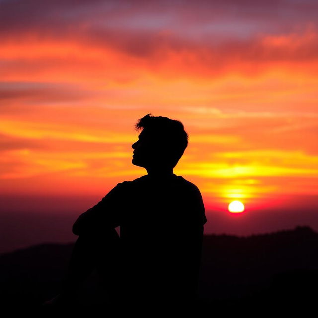 A serene scene of a person sitting peacefully while watching a vibrant sunset