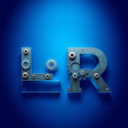 A creative and modern profile picture featuring the letters 'LR' stylized with an engineering theme