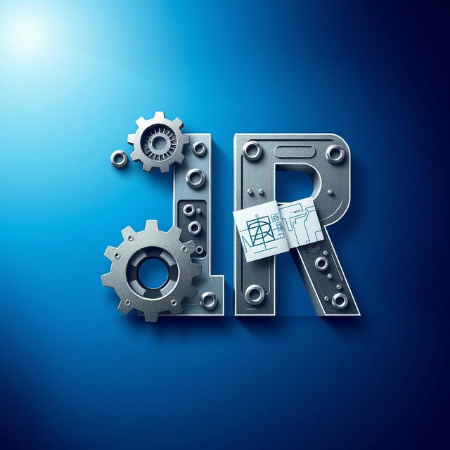 A creative and modern profile picture featuring the letters 'LR' stylized with an engineering theme