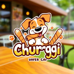 A vibrant logo design for a dog café named 'Churggi'