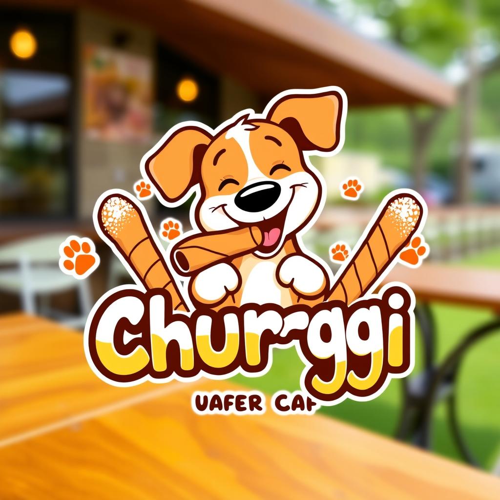 A vibrant logo design for a dog café named 'Churggi'