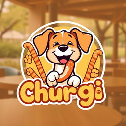 A vibrant logo design for a dog café named 'Churggi'