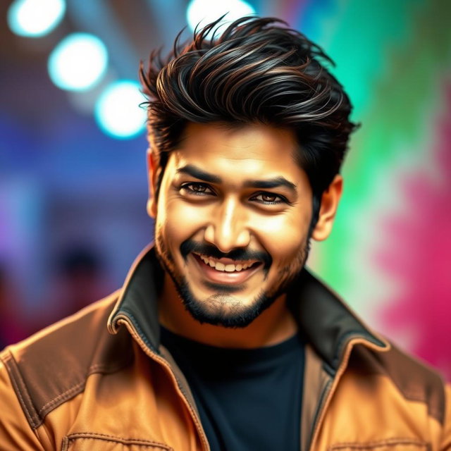 A stunning portrait of Allu Arjun, showcasing his charismatic personality and captivating smile