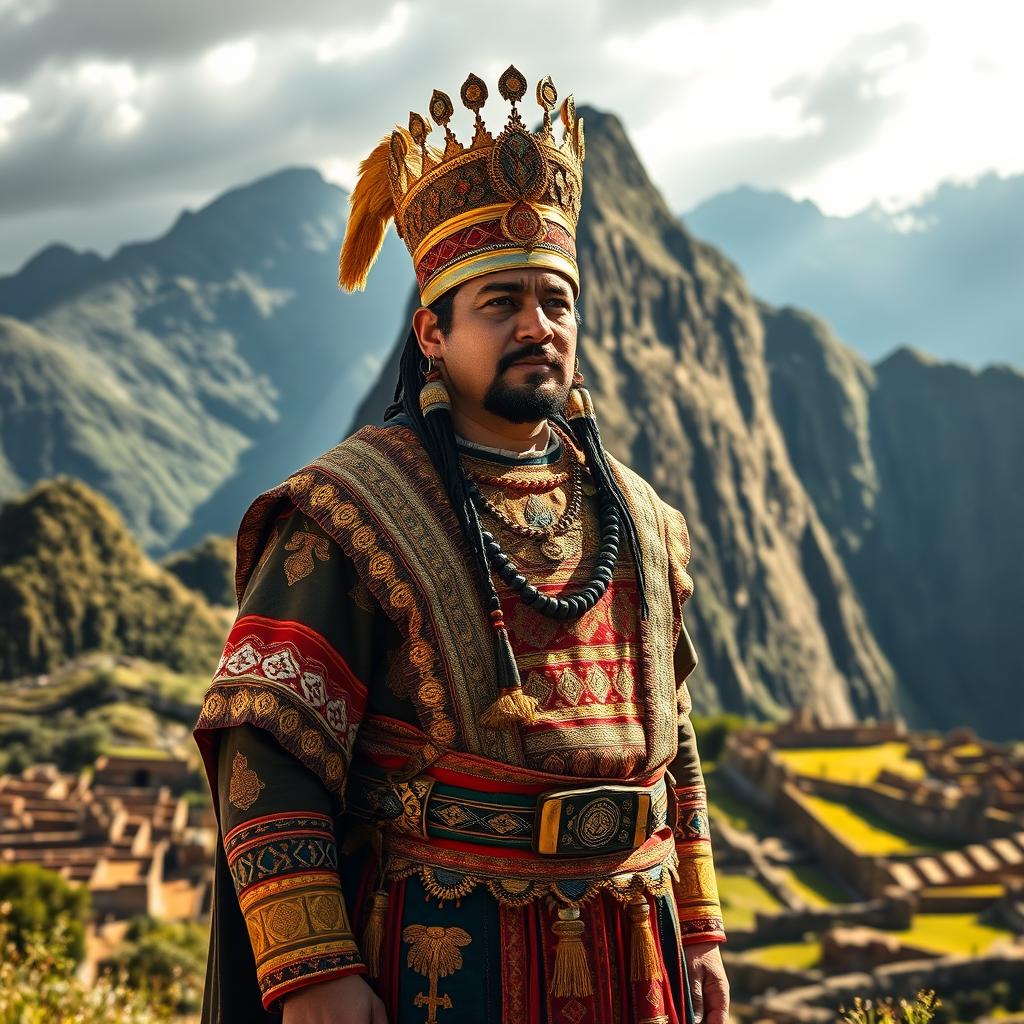 Manco Capac, the legendary first emperor of the Inca Empire, depicted in traditional attire that embodies his heritage