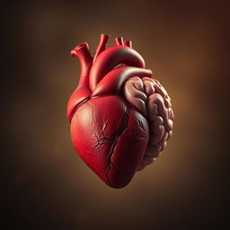 A hyper-realistic image of a heart and a brain intertwining with each other, symbolizing the connection between emotions and intellect