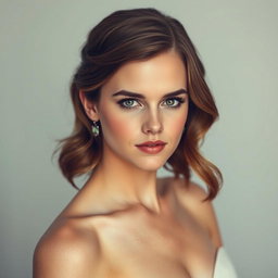 A tasteful and artistic portrait of a woman resembling Emma Watson, portrayed in an elegant way that emphasizes beauty and grace
