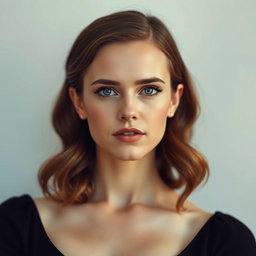 A tasteful and artistic portrait of a woman resembling Emma Watson, portrayed in an elegant way that emphasizes beauty and grace