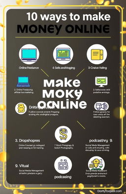 A visually captivating infographic illustrating '10 ways to make money online', featuring creative and engaging icons for each method