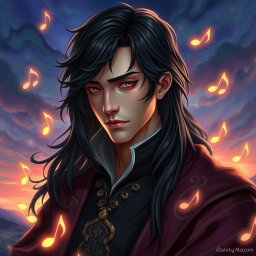 A detailed portrait of a male character inspired by a blend of Harry Potter's Severus Snape and a harmonic theme