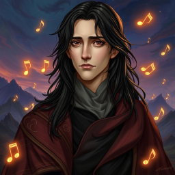 A detailed portrait of a male character inspired by a blend of Harry Potter's Severus Snape and a harmonic theme