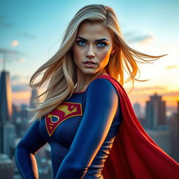 A realistic portrayal of Supergirl, featuring her in a dynamic superhero pose