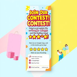 A vibrant and eye-catching pamphlet design advertising a contest for customers