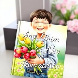 A whimsical and enchanting book cover featuring a young boy holding a bouquet of colorful tulips, radiating happiness and innocence