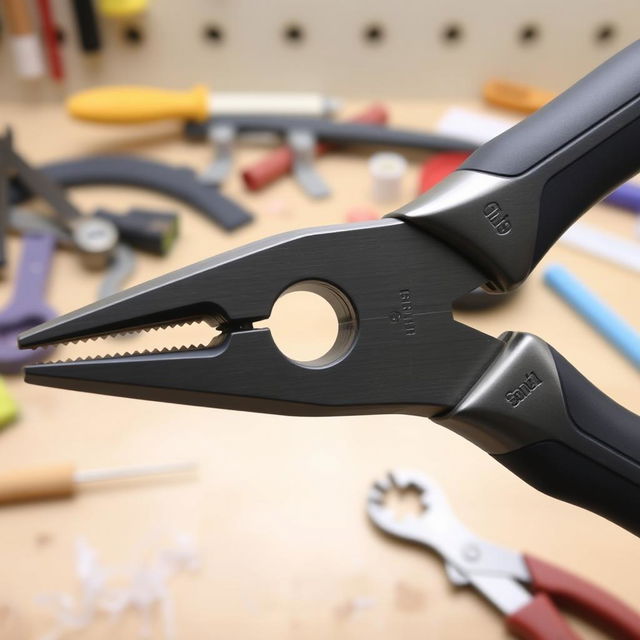 A pair of cylindrical pliers featuring a unique design with a prominent hole in the middle of the gripping section