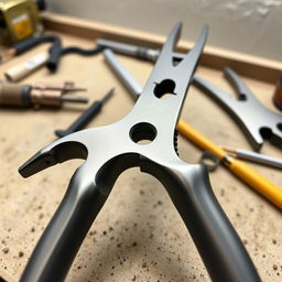 A pair of cylindrical pliers featuring a unique design with a prominent hole in the middle of the gripping section